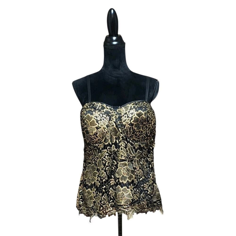 Torrid Plus Size 1X Gold/Black Lace Sexy Womens Buster Corset Padded Push-Up Top
